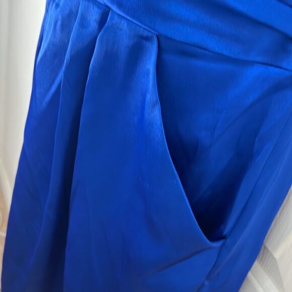 David’s Bridal Sz 8 Cobalt Blue Mini Prom Evening Formal Dress Pockets Strapless - Picture 4 of 6